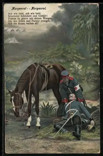 AK Sanitäter bei einem sterbenden Kameraden, Rotes Kreuz