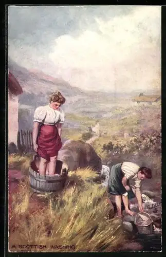 AK Schottinnen mit Eimern am Bach