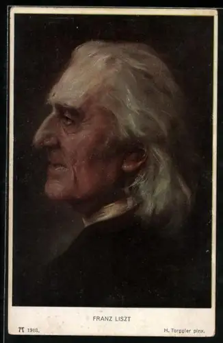 AK Franz Liszt als alter Mann im Profil mit längerem weissem Haar