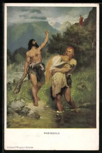 AK Richard-Wagner-Zyklus, Rheingold, Fasolt und Fafner entführen Freya