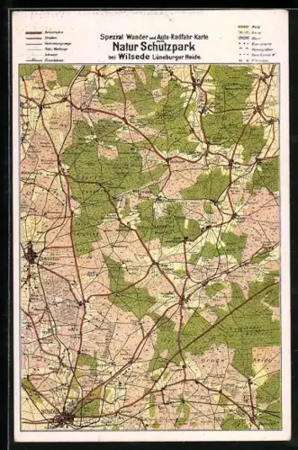 AK Wilsede, Wander & Auto-Radfahrkarte vom Natur Schutzpark Lünebuger Heide