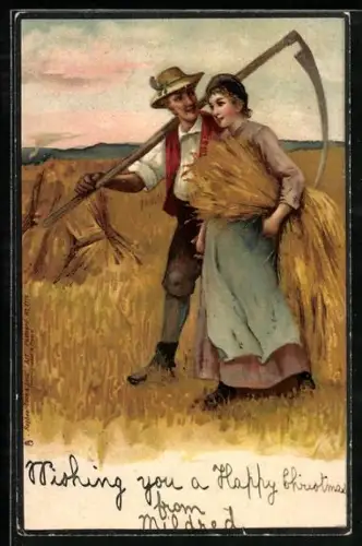 AK Bauernpaar auf dem Feld