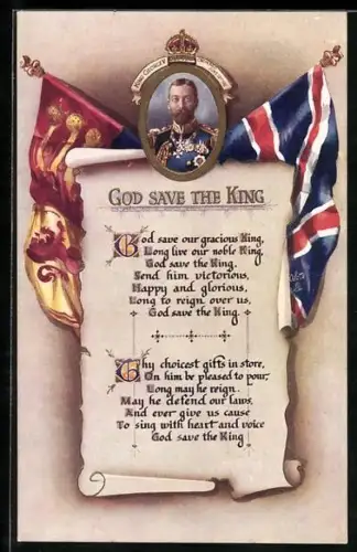 AK König George V. von England in Uniform mit Orden, God save the King