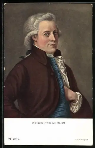 AK Porträt von Wolfgang Amadeus Mozart mit Hand in der Weste