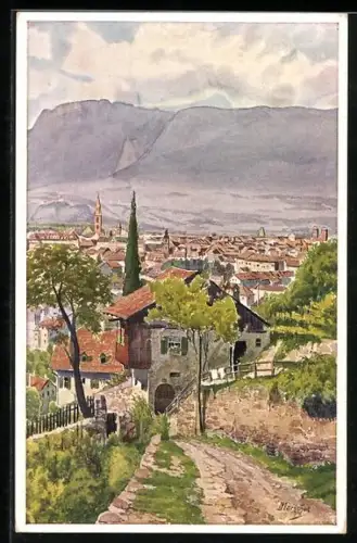 Künstler-AK J.Marschall: Bozen, Ortsansicht gegen die Mendel