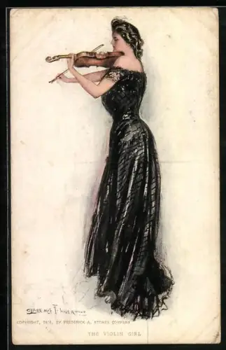 Künstler-AK Clarence F. Underwood: Dame in Schwarz spielt Geige