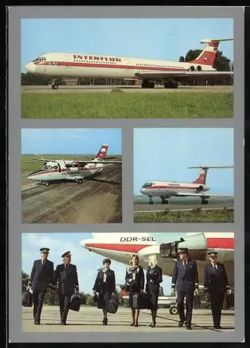 AK Flugzeug der Interflug, Fluggesellschaft der DDR, DDR-SEL, Die Crew beim Verlassen des Flugzeugs