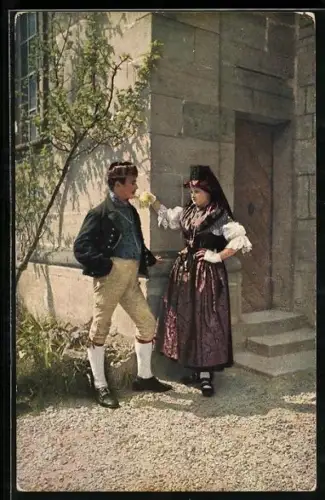 AK bayerische Tracht, Paar aus Meeder