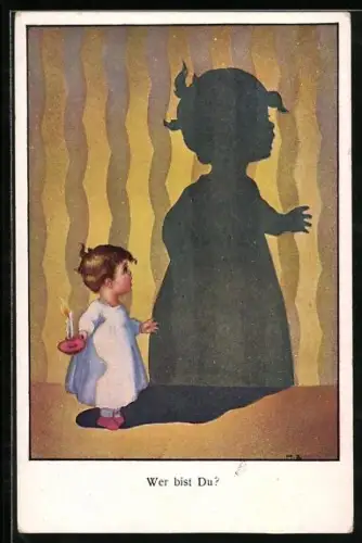 Künstler-AK H. Zahl: Kind mit Kerze wirft einen grossen Schatten