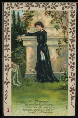 AK Frau am Grab ihres Liebsten