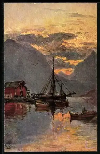 Künstler-AK Themistokles von Eckenbrecher: Raftsund, Panorama um Mitternacht