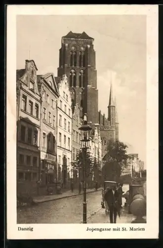 AK Danzig-Gdansk, Jopengasse mit St. Marien und Leuten