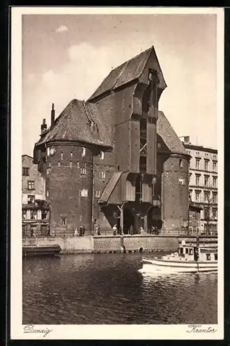 AK Danzig, Krantor mit Dampfer