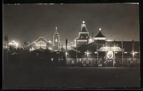 Foto-AK München, Beleuchtete Gebäude auf dem Oktoberfest, Franziskaner-Leistbräu