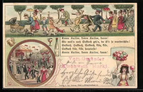 AK Frankfurt-Seckbach, Szenen vom Volksfest, Fahrradfahrer, Kraftmessen