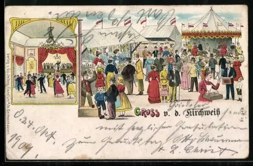 Lithographie Szenerien vom Kirchweih-Fest, Ballsaal, Haut den Lukas, Volksfest