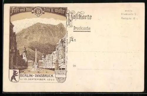 AK Innsbruck, Sängerfahrt der B.L. 1920, Berlin-Innsbruck, Innenstadtansicht von Innsbruck