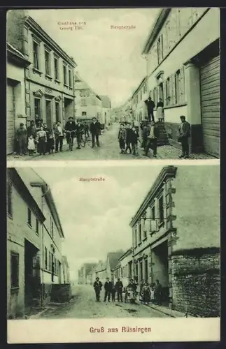 AK Rüssingen, Partien an der Hauptstrasse und Gasthaus von Georg Uhl