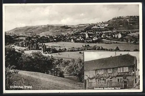 AK Dielkirchen /Pfalz, TOtalansicht und Gasthaus Deutsches Haus