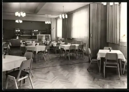 AK Schwarzburg /Thür., FDGB-Erholungsheim Johann Wolfgang von Goethe, Speisesaal, Innenansicht