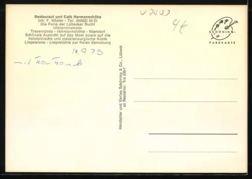 AK Travemünde, Restaurant-Cafe Hermannshöhe, Innenansicht