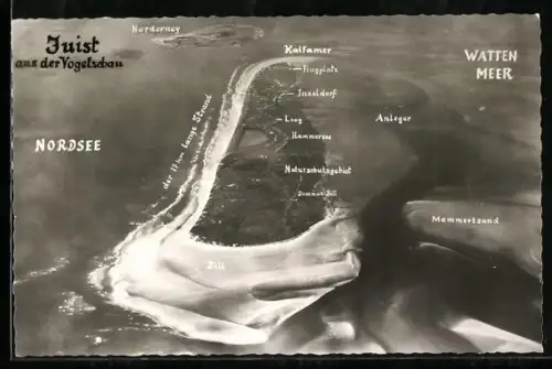AK Juist, Insel aus der Vogelschau, Bill, Kalfamer, Naturschutzgebiet