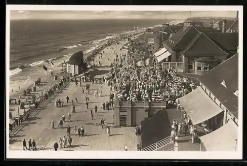 AK Westerland /Sylt, Strandpromenade mit Seebrücke und Strandkörben aus der Vogelschau
