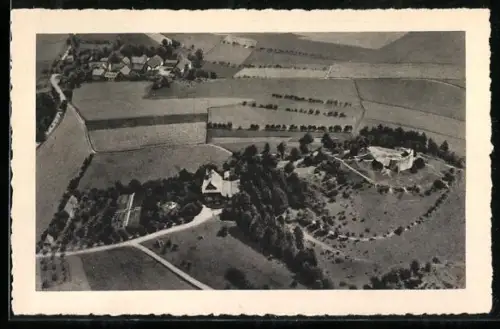 AK Marburg a. L., Restaurant und Luftkurhaus auf dem Frauenberg vom Flugzeug aus, Inh. A. Seebode