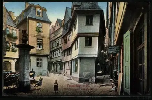AK Frankfurt a. M., Goldhofgasse, Gasthaus Ausschank Frankfurter Bürgerbräu, Strassenpartie