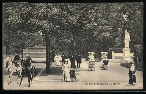 AK Berlin-Tiergarten, Siegesallee, Spaziergänger, Reiter, Denkmäler