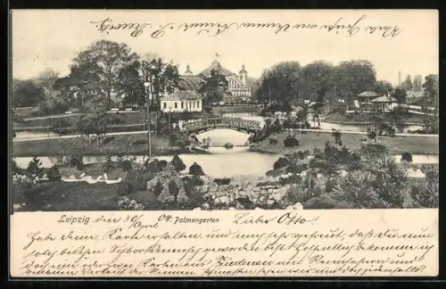 AK Leipzig, Palmengarten mit Brücke und Pavillon