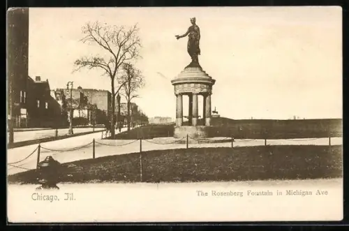 AK Chicago, IL, The Rosenberg Fountain in Michigan Ave.