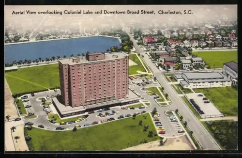 AK Charleston, SC, Aerial View overlooking Colonial Lake and Downtown Broad Street