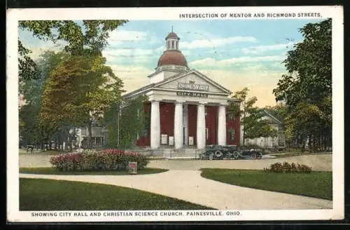 AK Painesville, OH, Showing City Hall and Christian`s Schience Church
