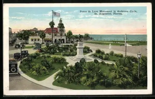 AK St. Augustine, FL, Ponce de Leon Monument in Anderson Circle