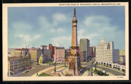 AK Indianapolis, IN, Bird`s Eye View Monument Circle