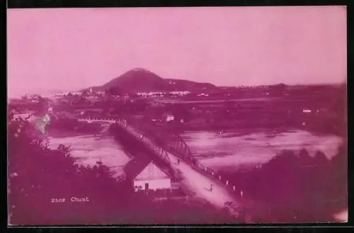 AK Chust, Ortsansicht mit Brücke aus der Vogelschau