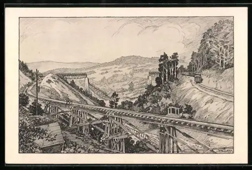 AK Csorbadomb, Blick auf das Csarbadombviadukt mit Spitzkehre