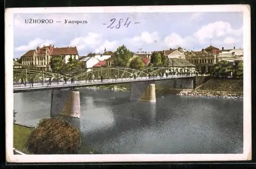 AK Uzhorod, Ortsansicht hinter Flussbrücke