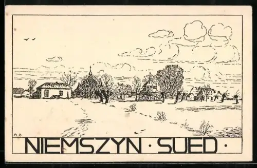 AK Niemszyn, Panoramablick Süd auf die Stadt