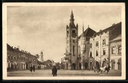 AK Munkács, Radnice, Strasse am Rathaus