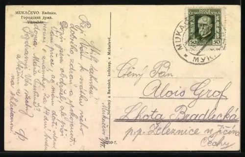 AK Munkács, Radnice, Strasse am Rathaus