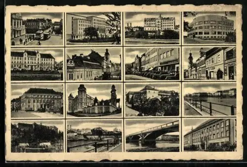 AK Ungvár, Strassenpartien mit Autos und Bussen, Flusspartien mit Brücken