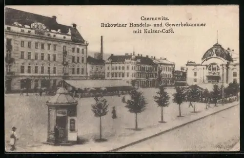 AK Czernowitz, Bukowiner Handels- und Gewerbekammer mit Kaiser-Café