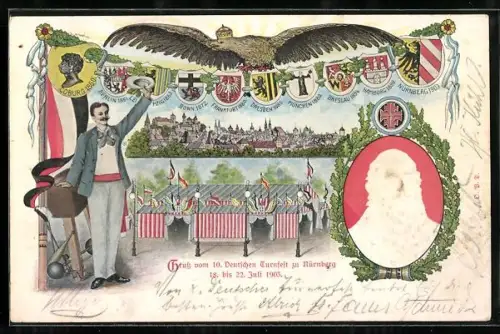 Lithographie Nürnberg, 10. Deutsches Turnfest 1903, Turnvater Jahn