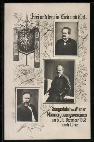 AK Linz, Sängerfahrt des Wiener Männergesangsvereins 1908 nach Linz