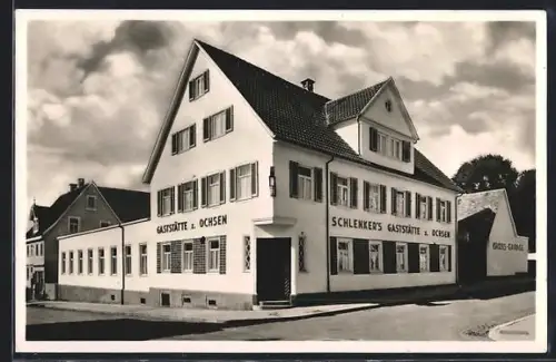 AK Schwenningen a. N., Schlenker`s Gaststätte und Hotel zum Ochsen, Bes. Karl Schlenker, Bürkstrasse 59