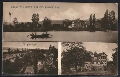 AK Gaulsheim, Fulder Aue, Gesamtansicht & Obstplantage