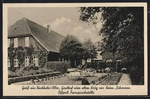AK Buchholz /Aller, Gasthof zum alten Krug H. Lohmann, Ansicht mit Garten