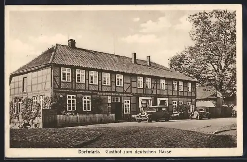 AK Dorfmark, Gasthof zum deutschen Hause G. Gotzsch (Inh. W. Hartung), mit Autos